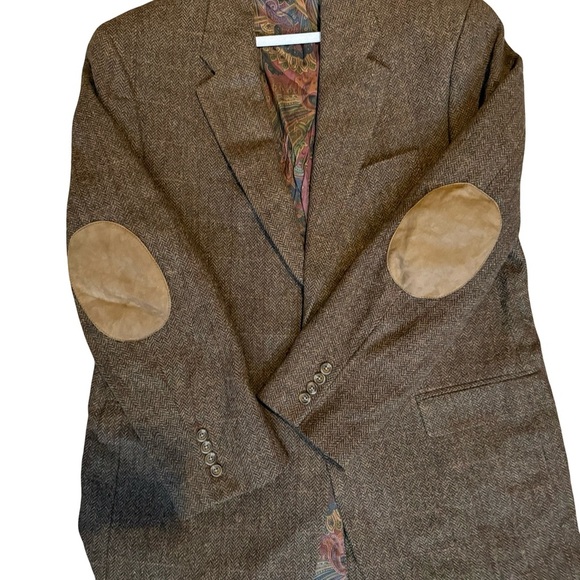 Vintage Stollery’s Wool Tweed Elbow Patch Brown Blazer Size L Work Classic - Picture 15 of 15